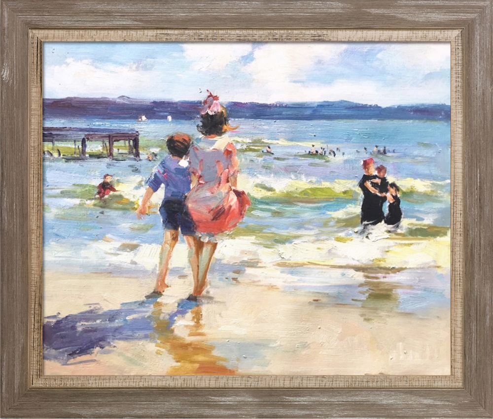 At the Seashore Pre-Framed - Miramar Distressed Charcoal Grey Frame 20" X 24"