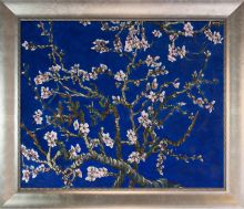 Branches of an Almond Tree in Blossom, Sapphire Blue Pre-Framed