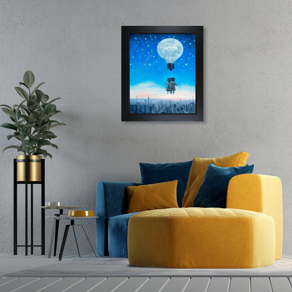 Our Love Will Light The Night Reproduction Pre-framed - New Age Black Frame 20"X24"