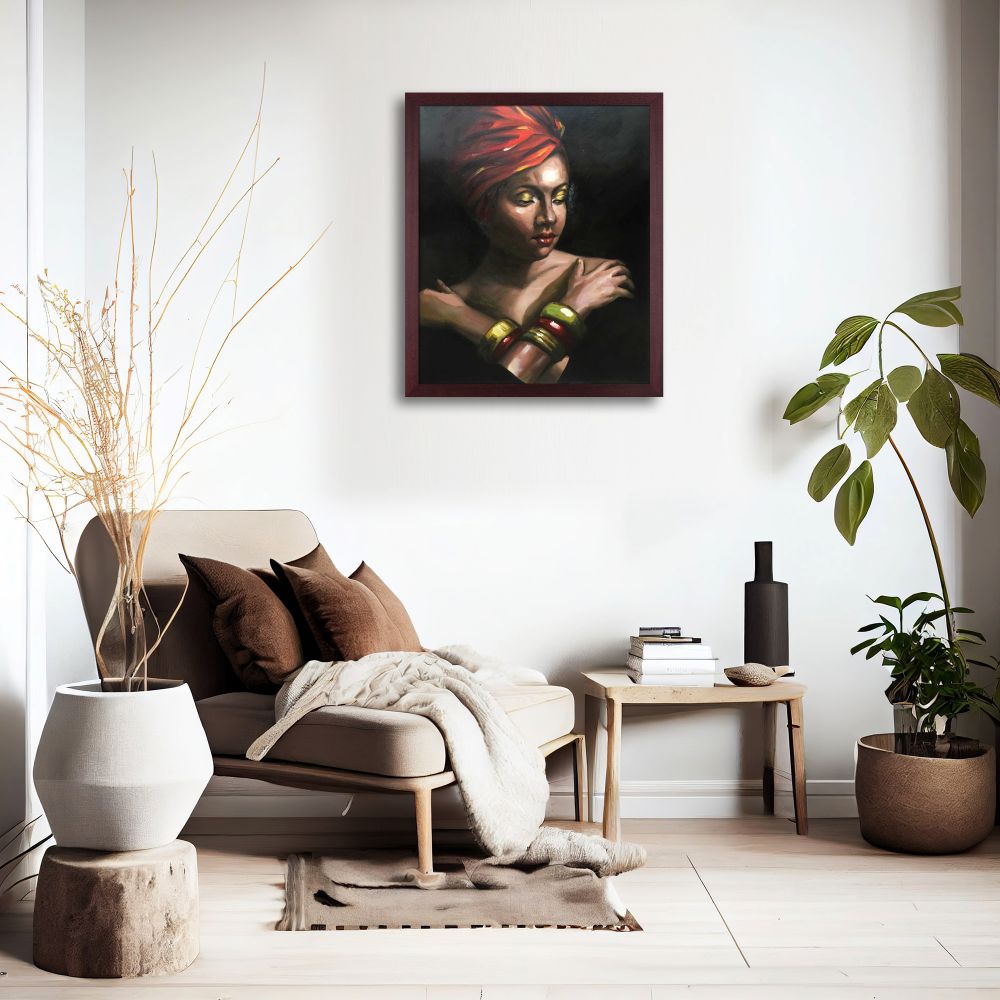 Girl with Golden Bracelets Reproduction Pre-framed - Open Grain Mahogany 20" X 24"