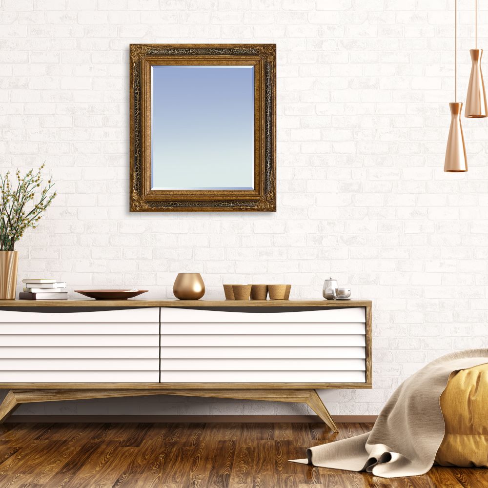 Black Crackle King Framed Mirror