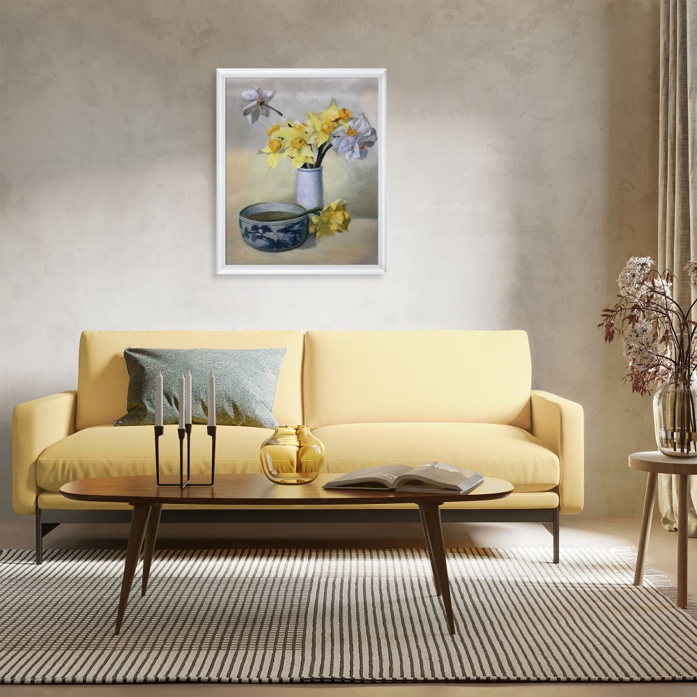 Daffodils and Narcissi Pre-framed - Moderne Blanc Frame 20" X 24"