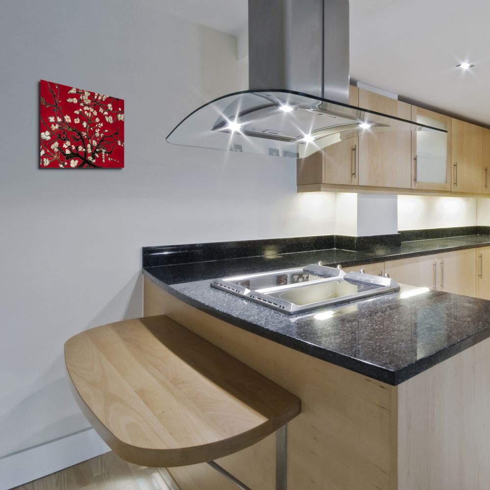 Branches Of An Almond Tree In Blossom, Red Accent Tile (felt back)