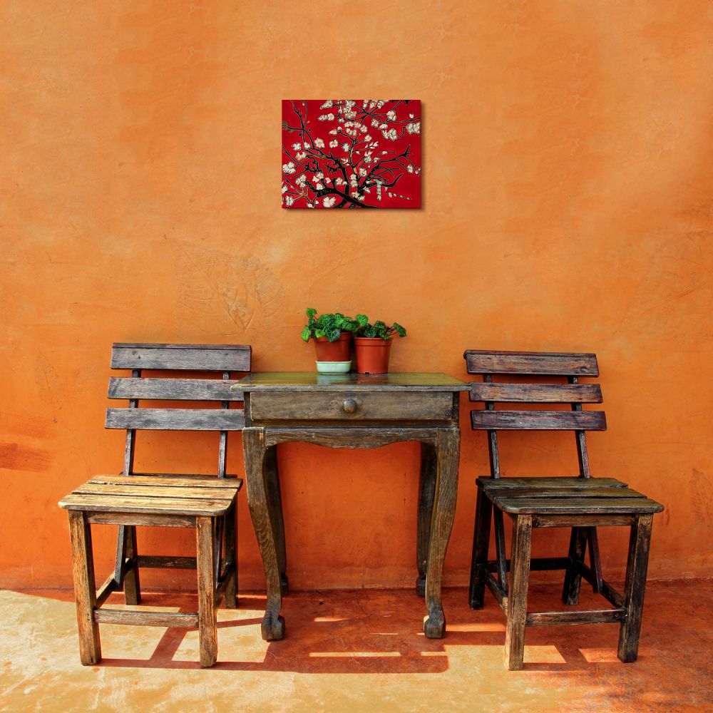 Branches Of An Almond Tree In Blossom, Red Accent Tile (felt back)
