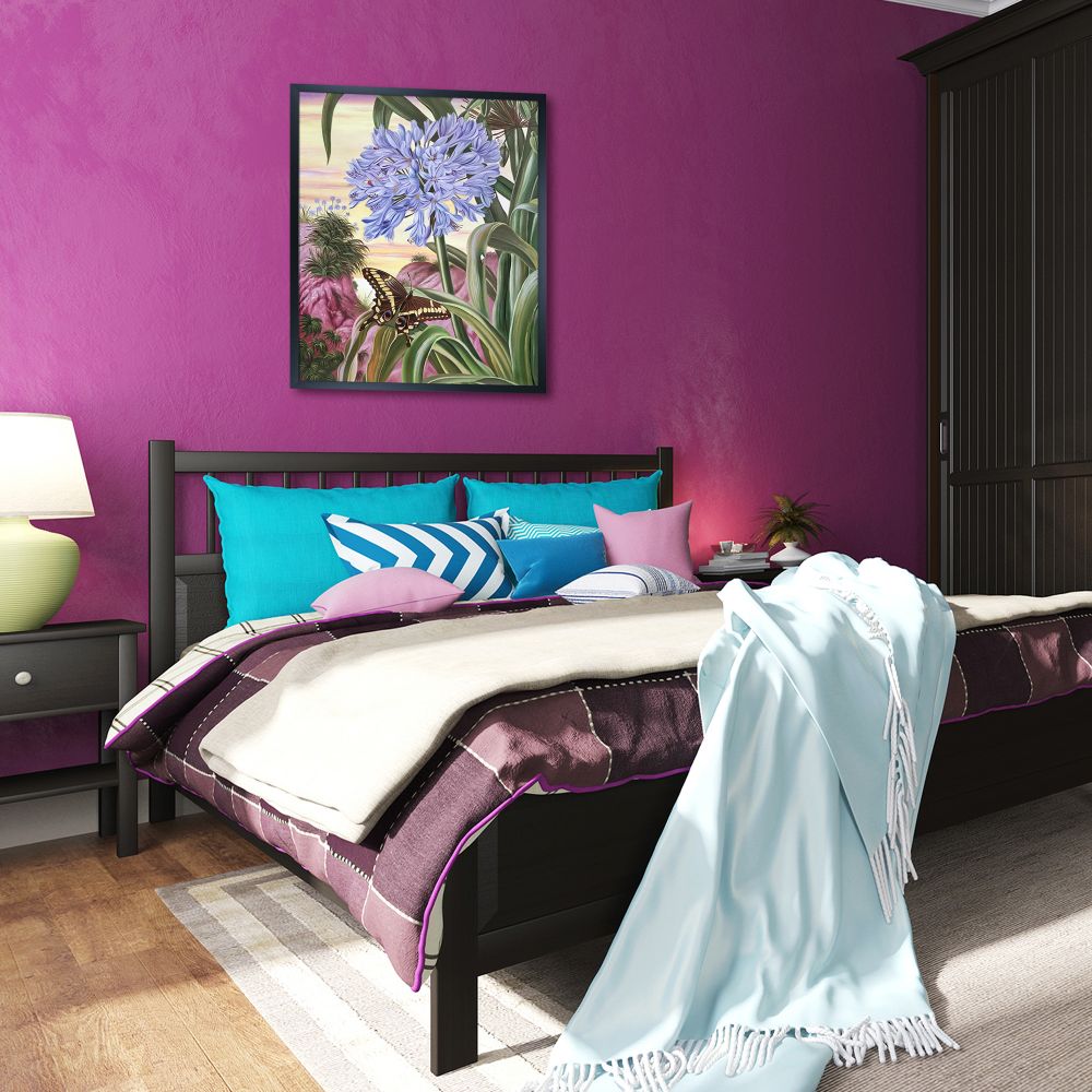 Blue Lily and Large Butterfly Pre-framed - Studio Black Wood Frame 20"X24"