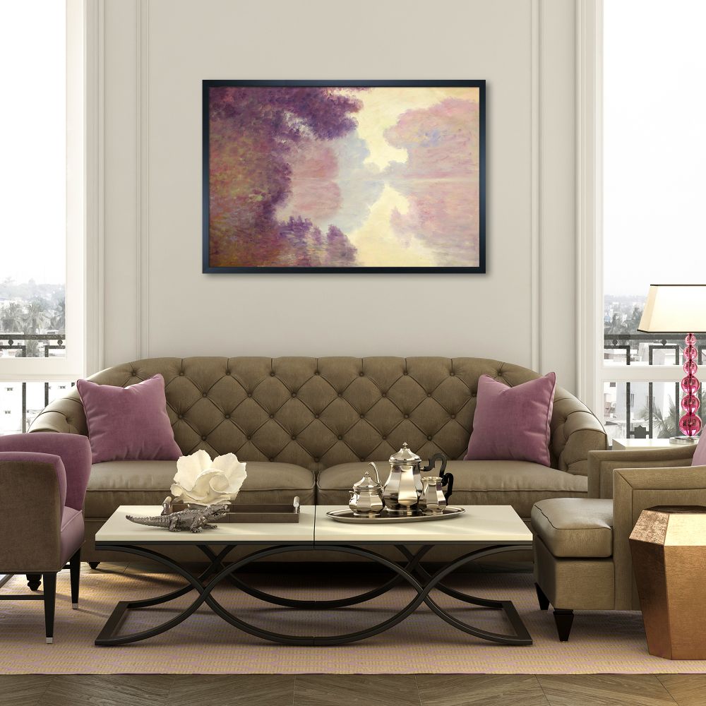 Misty Morning on the Seine (pink), 1897 Pre-framed - Studio Black Wood Frame 24"X36"