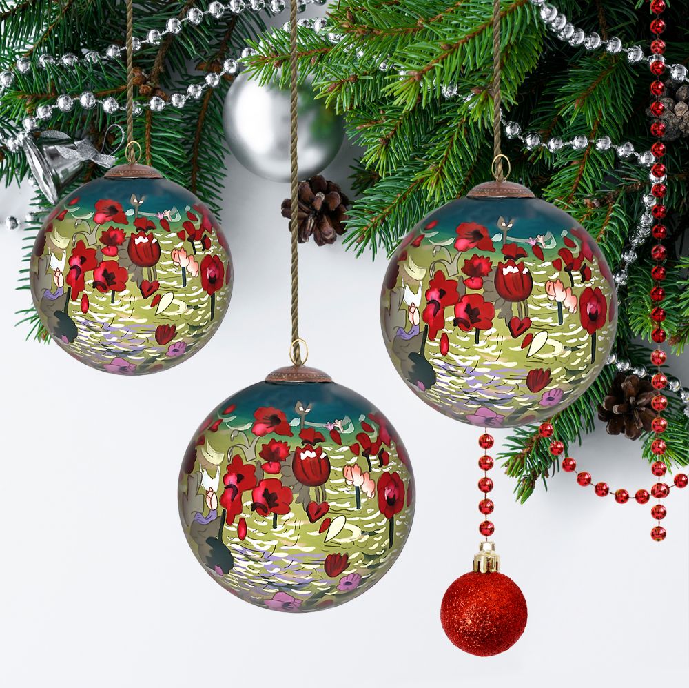 Poppies Glass Ornament Collection (Set of 3)