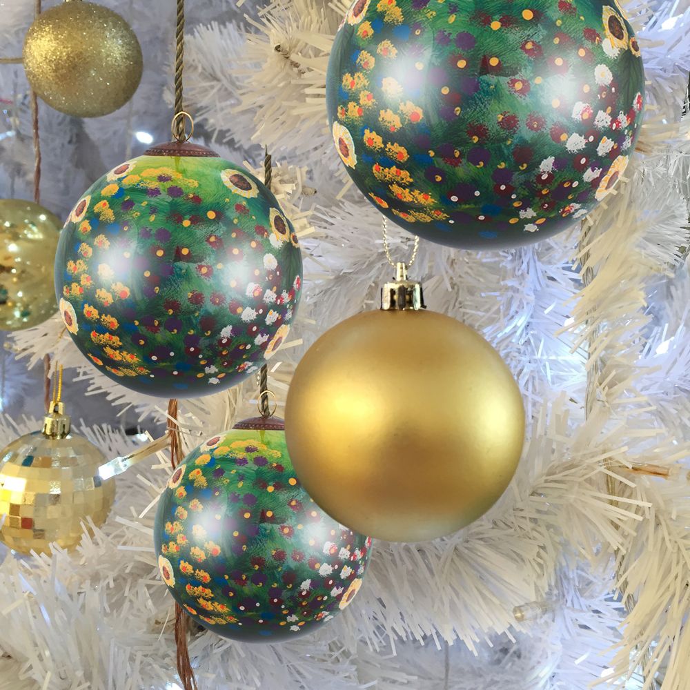 Farm Garden with Sunflowers Glass Ornament Collection (Set of 3)