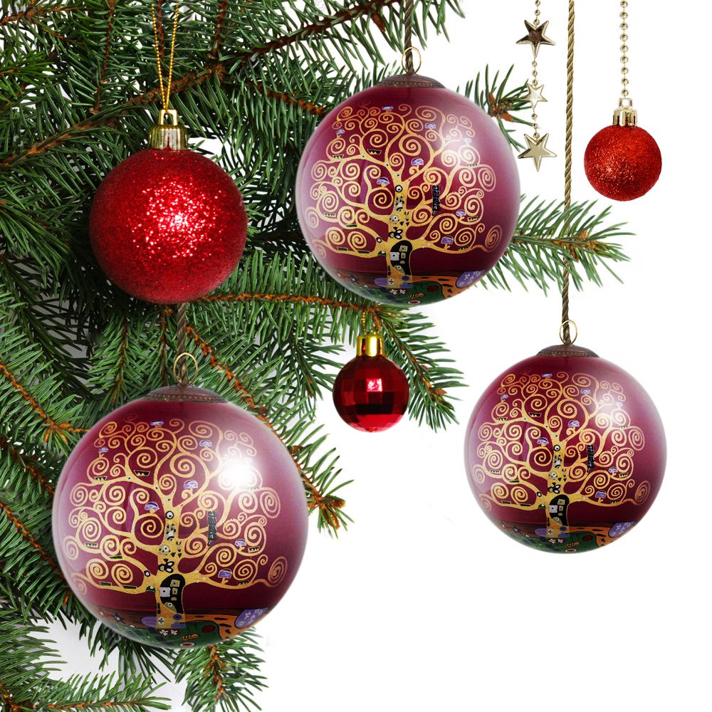 Tree of Life (Burgundy) Glass Ornament Collection (Set of 3)