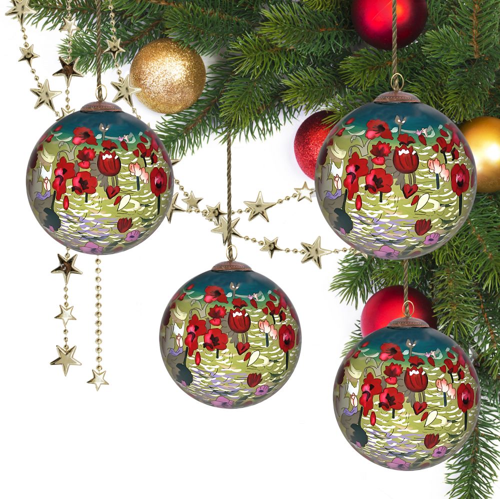 Poppies Glass Ornament Collection (Set of 4)