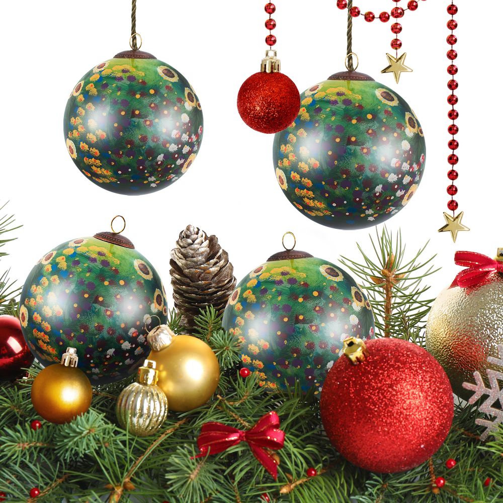 Farm Garden with Sunflowers Glass Ornament Collection (Set of 4)