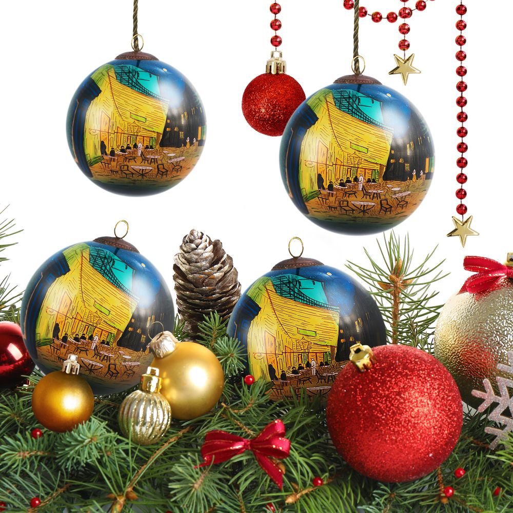 Cafe Terrace at Night Glass Ornament Collection (Set of 4)