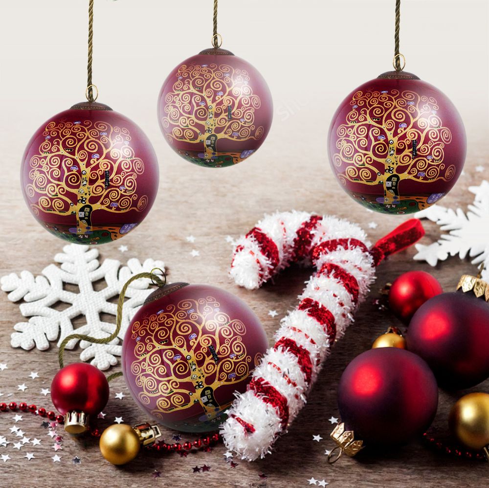 Tree of Life (Burgundy) Glass Ornament Collection (Set of 4)