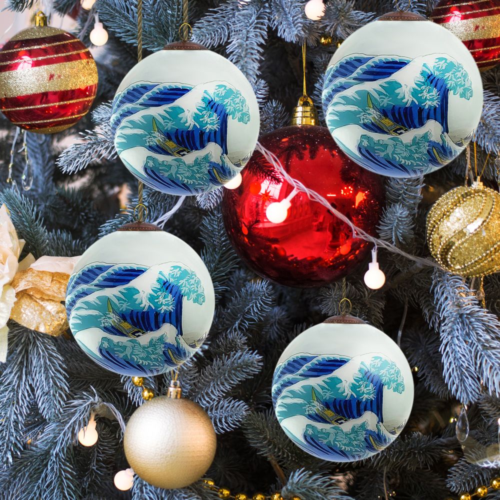 The Great Wave of Kanagawa Glass Ornament Collection (Set of 4)