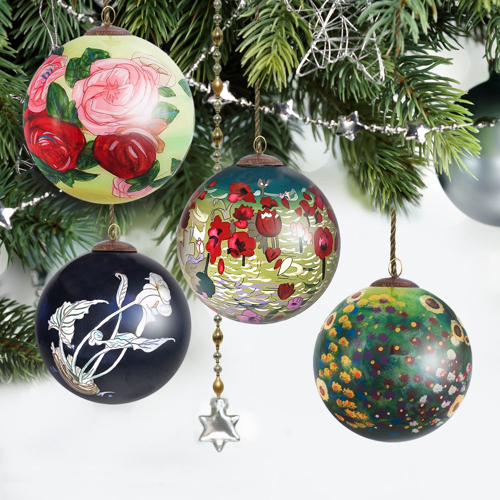 Floral Views Glass Ornament Collection (Set of 4)