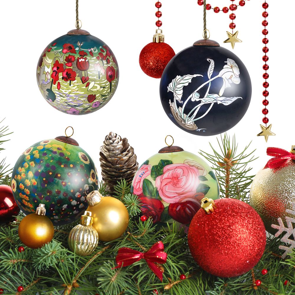 Floral Views Glass Ornament Collection (Set of 4)