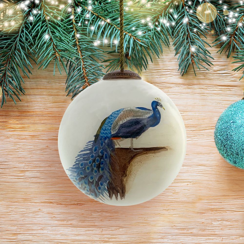 Peacock Hand Painted Glass Ornament
