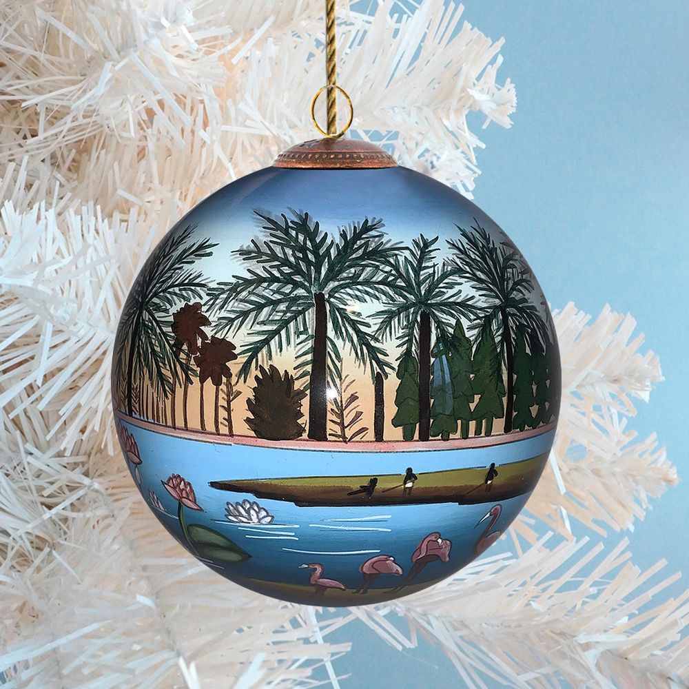 The Flamingoes Hand Painted Glass Ornament