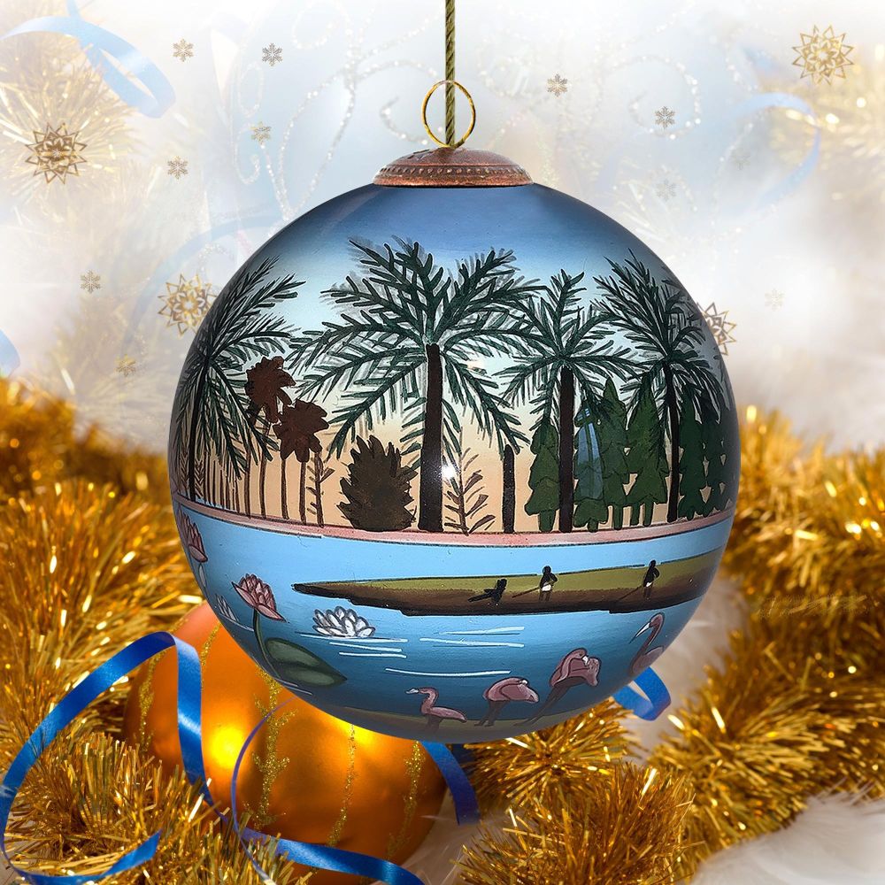 The Flamingoes Hand Painted Glass Ornament