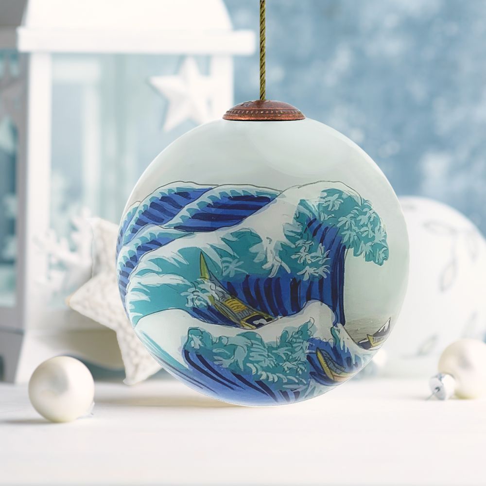 The Great Wave of Kanagawa Hand Painted Glass Ornament