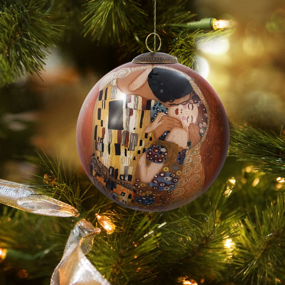 The Kiss by Gustav Klimt Hand Painted Glass Ornament