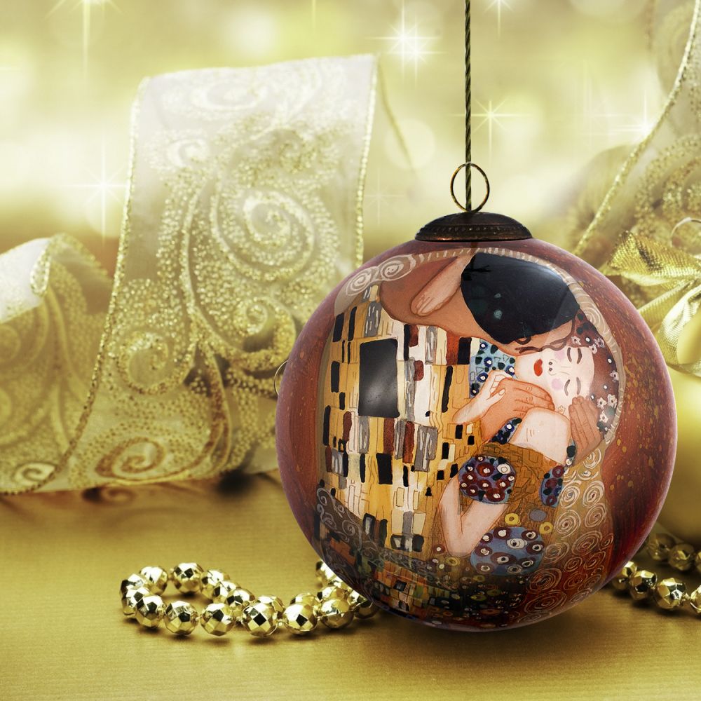 The Kiss by Gustav Klimt Hand Painted Glass Ornament