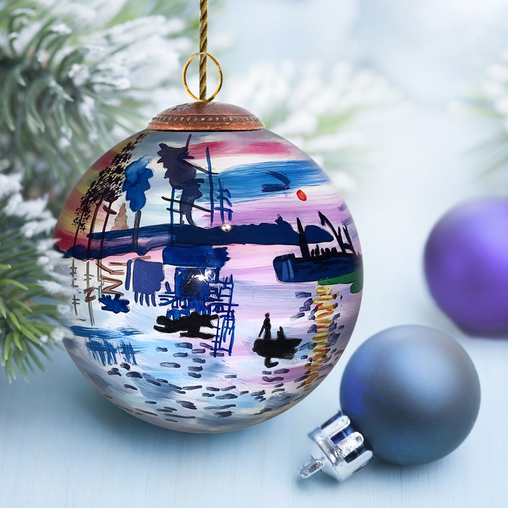 Impression, Sunrise Hand Painted Glass Ornament