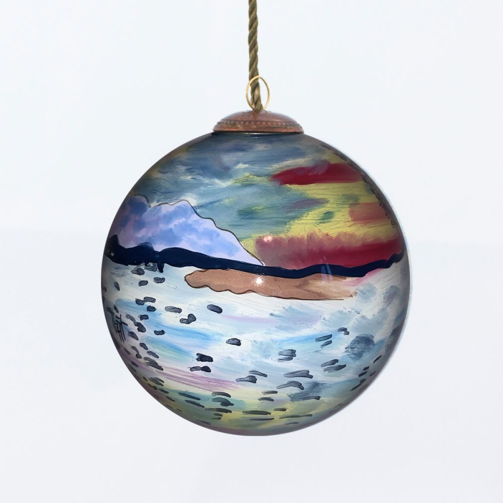 Impression, Sunrise Hand Painted Glass Ornament