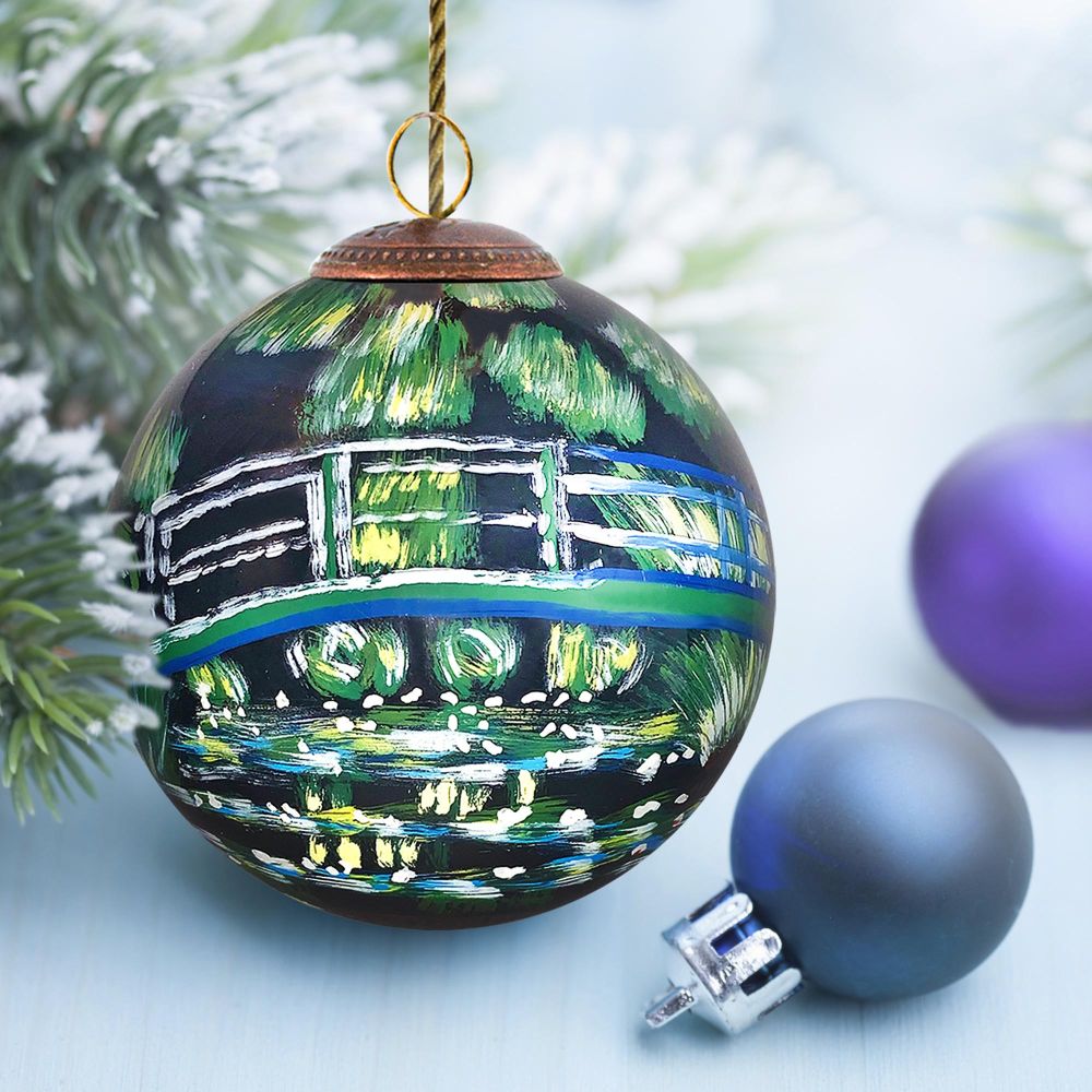 Japanese Bridge Hand Painted Glass Ornament