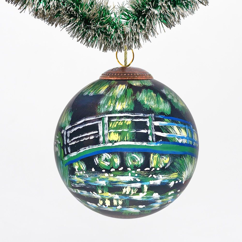 Japanese Bridge Hand Painted Glass Ornament