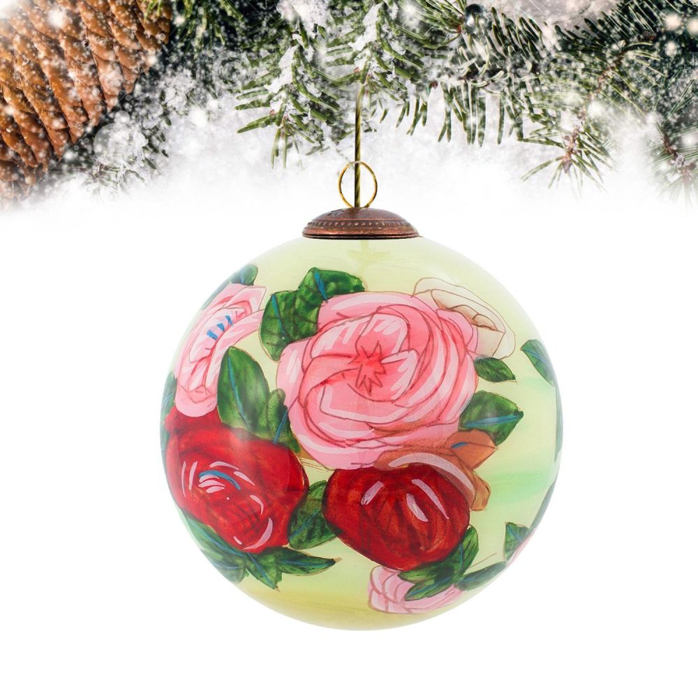 Discarded Roses Hand Painted Glass Ornament