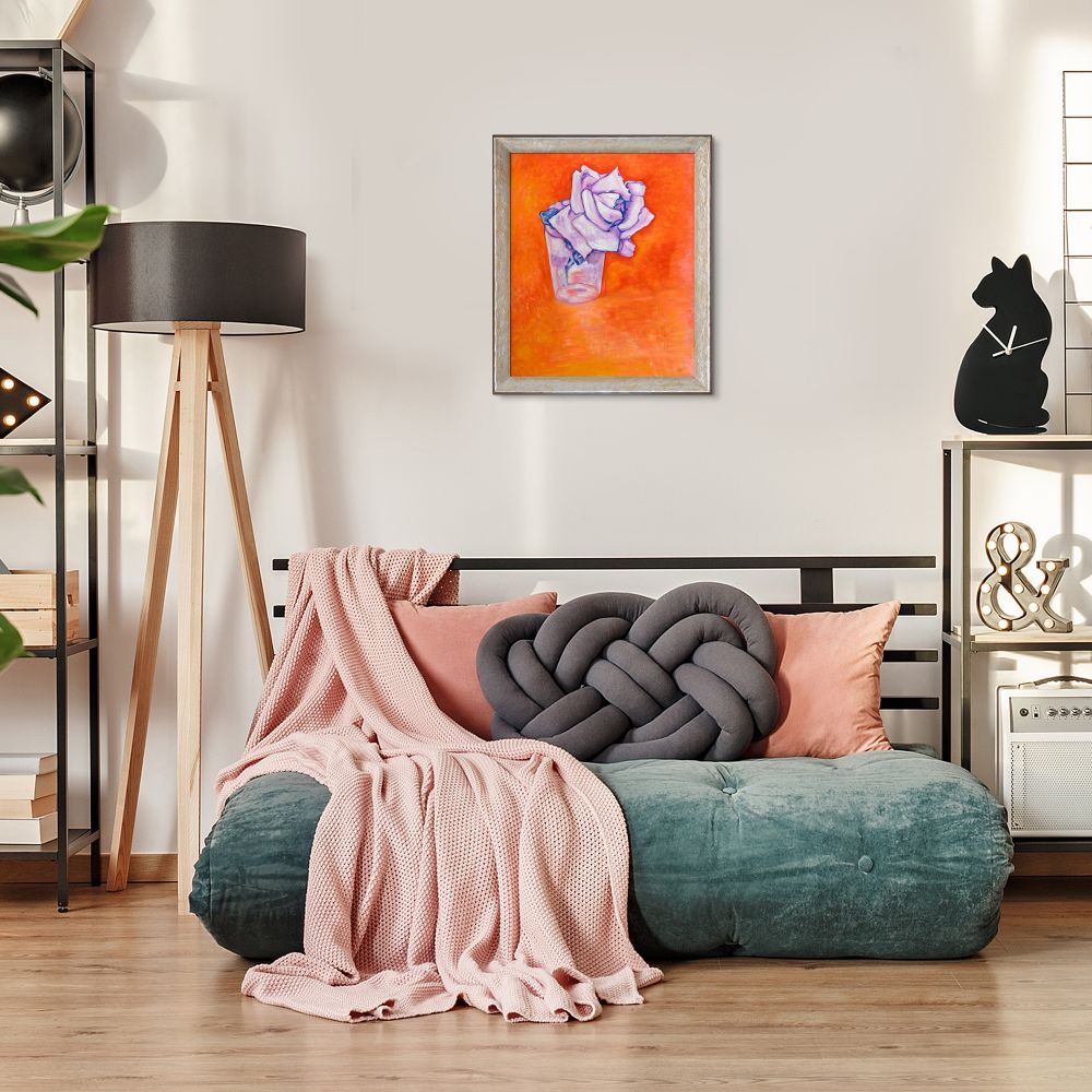 White Rose in a Glass Pre-framed - Silver Luna Frame 20"X24"