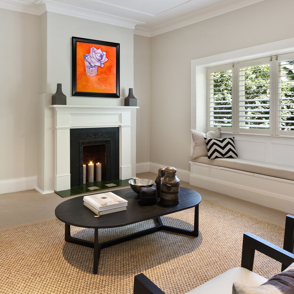 White Rose in a Glass Pre-framed - Black Matte Frame 20"X24"