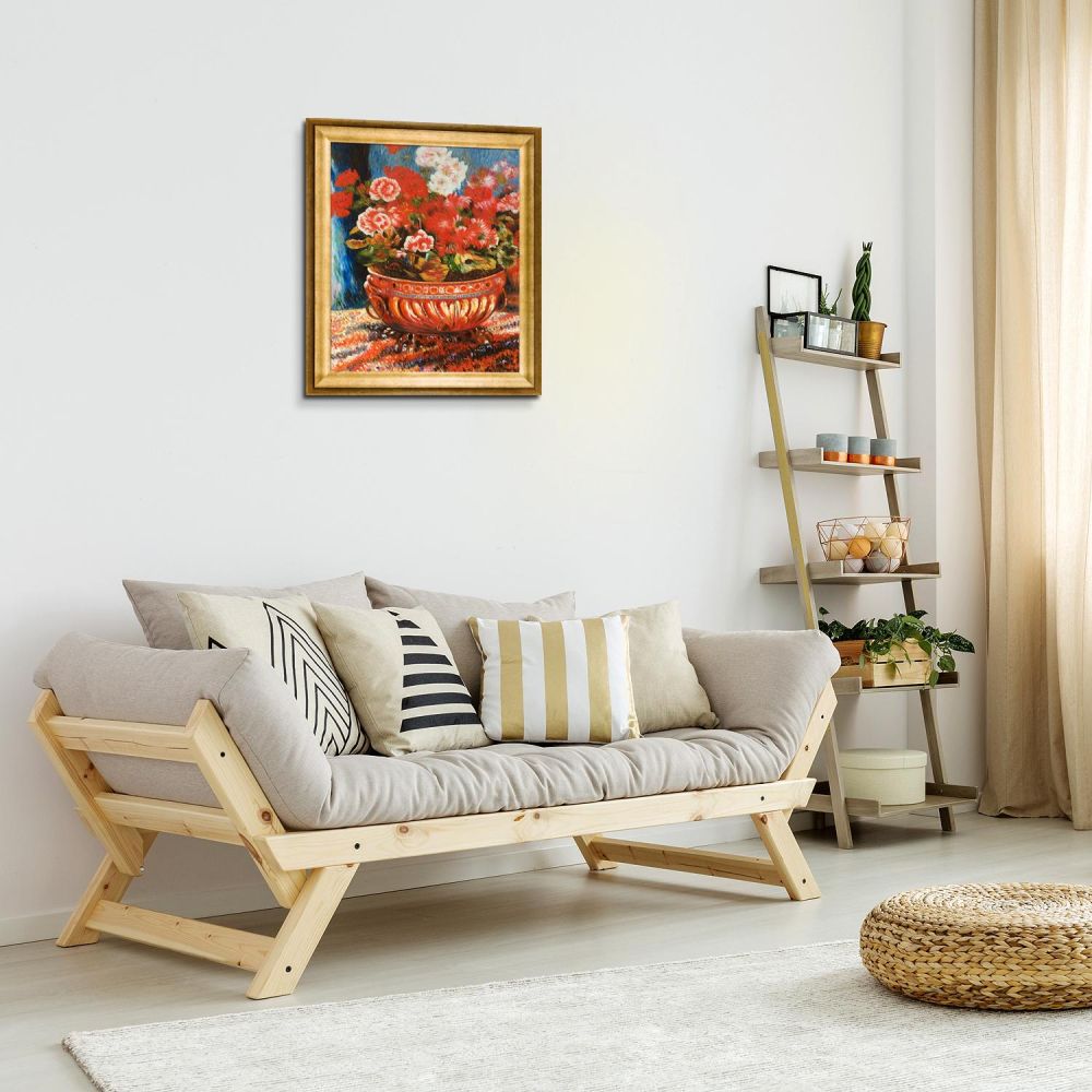 Geraniums in a Copper Basin Pre-framed - Athenian Gold Frame 20"X24"