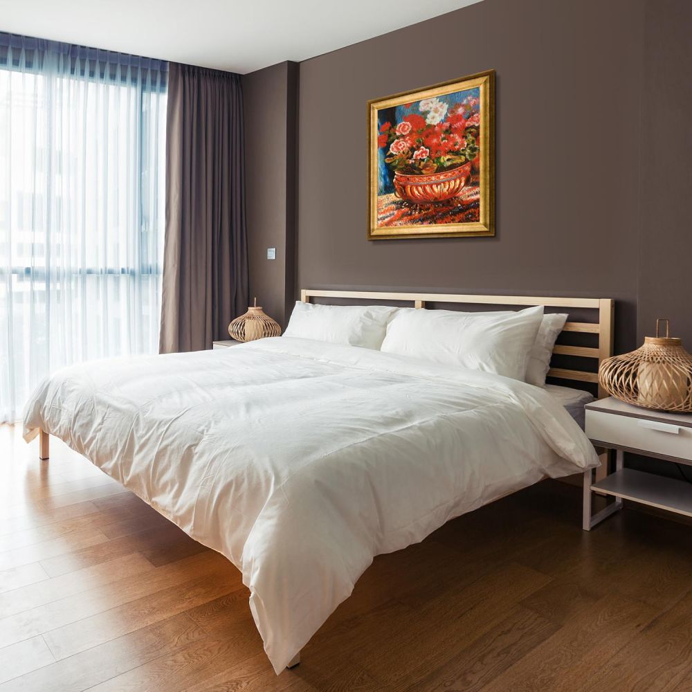 Geraniums in a Copper Basin Pre-framed - Athenian Gold Frame 20"X24"