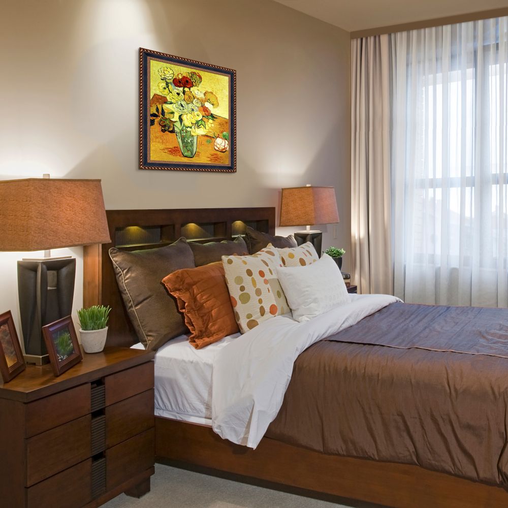 Japanese Vase with Roses and Anemones, 1890 Pre-framed - Verona Black and Gold Braid 20" X 24"