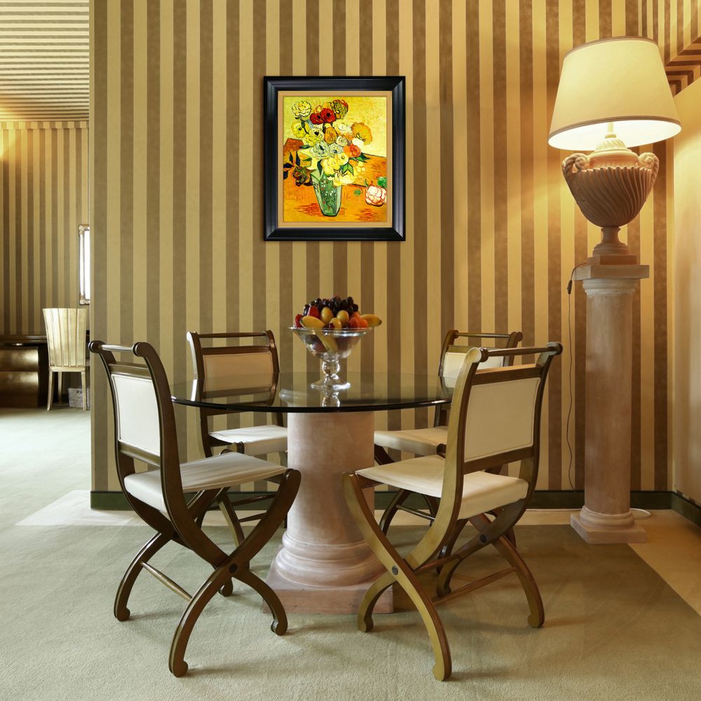 Japanese Vase with Roses and Anemones, 1890 Pre-framed - Black Matte King and Piccino Luminoso Custom Stacked Frame 20" X 24"