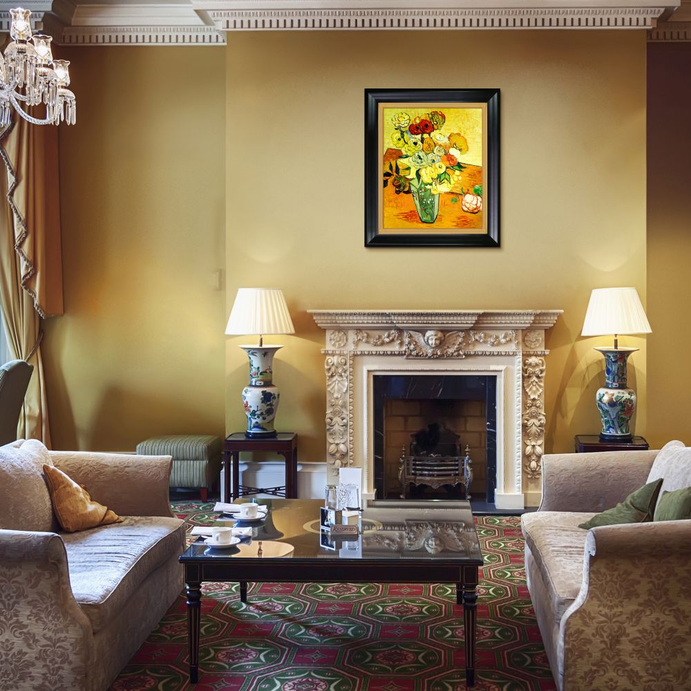 Japanese Vase with Roses and Anemones, 1890 Pre-framed - Black Matte King and Piccino Luminoso Custom Stacked Frame 20" X 24"