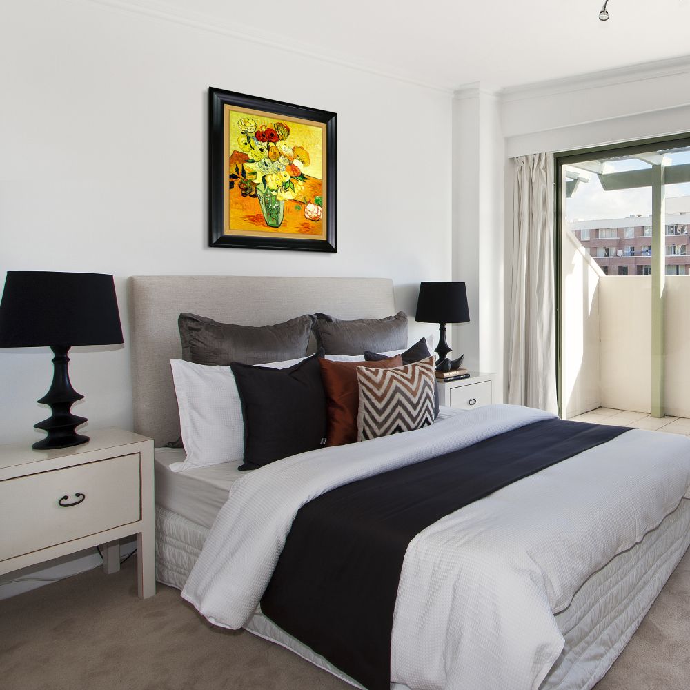 Japanese Vase with Roses and Anemones, 1890 Pre-framed - Black Matte King and Piccino Luminoso Custom Stacked Frame 20" X 24"