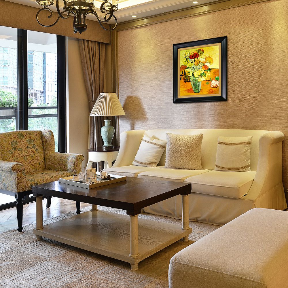 Japanese Vase with Roses and Anemones, 1890 Pre-framed - Black Matte King and Piccino Luminoso Custom Stacked Frame 20" X 24"