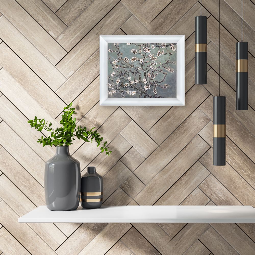 Branches of an Almond Tree in Blossom, Pearl Grey Pre-framed - Moderne Blanc Frame 8" X 10"