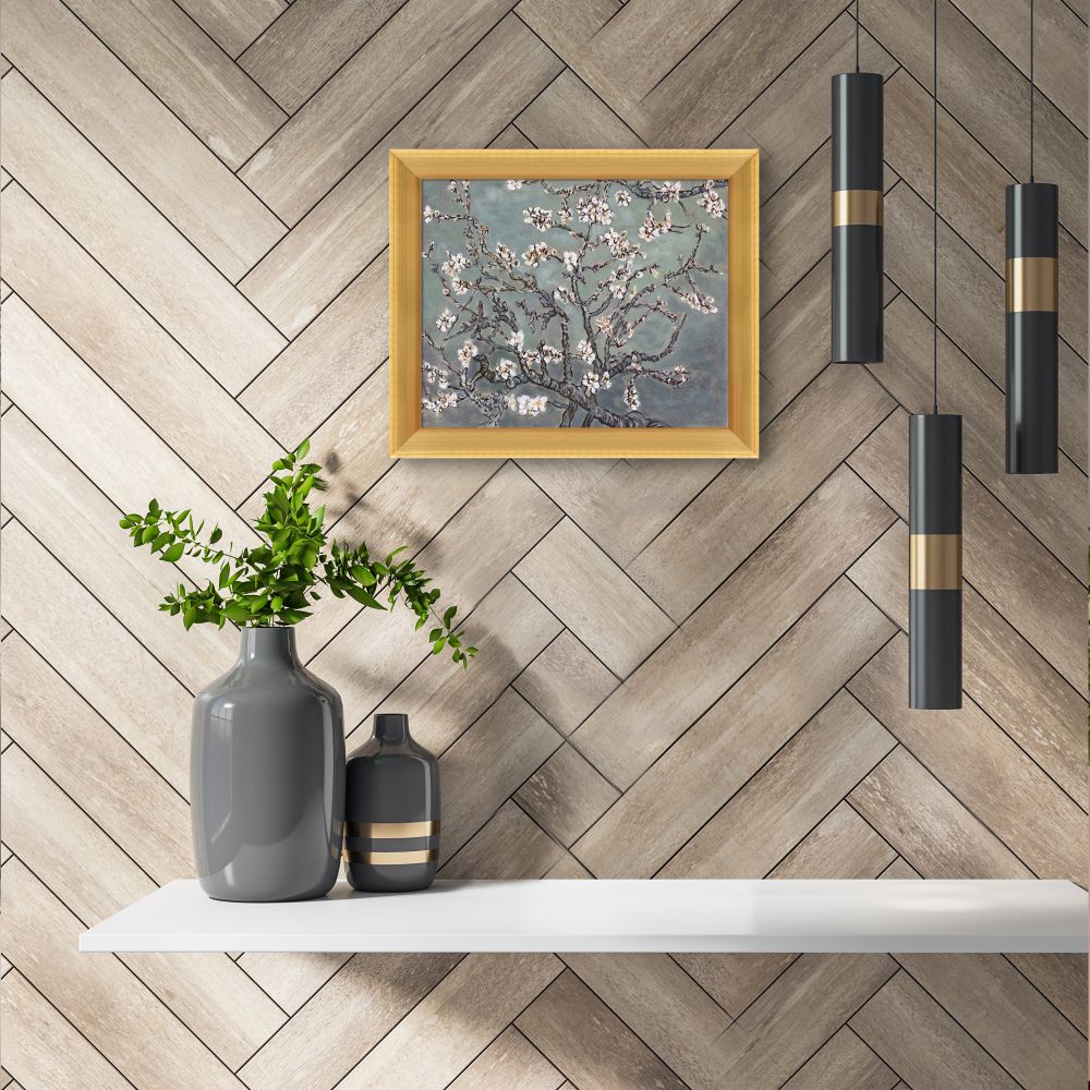 Branches of an Almond Tree in Blossom, Pearl Grey Pre-framed - Piccino Luminoso Frame 8" X 10"