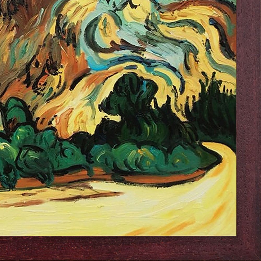 Mountains at St. Remy with Dark Cottage Pre-framed - Open Grain Mahogany 20" X 24"