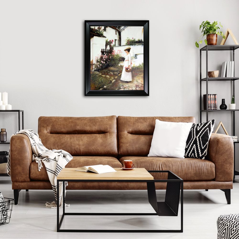 Gathering Summer Flowers in a Devonshire Garden Pre-framed - Black Matte Frame 20"X24"