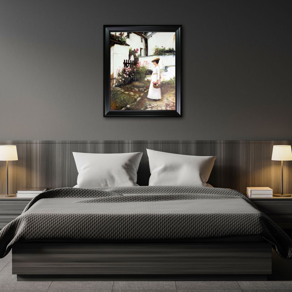 Gathering Summer Flowers in a Devonshire Garden Pre-framed - Black Matte Frame 20"X24"