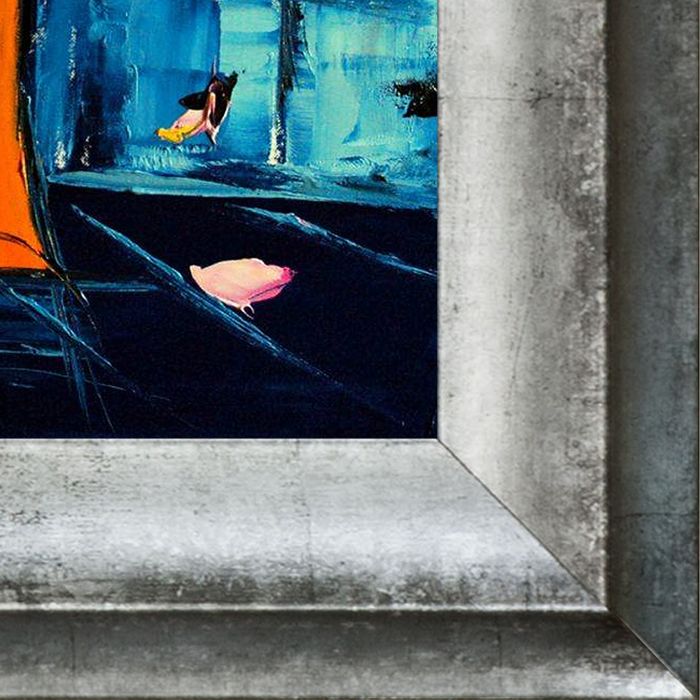 Flowers on blue background Pre-framed - Athenian Distressed Silver Frame 8"x10"