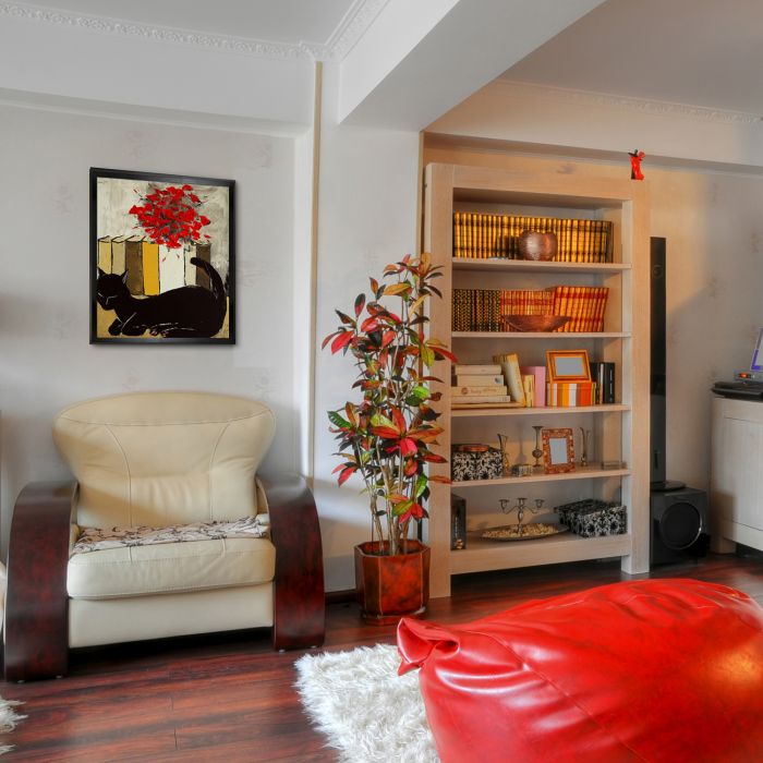 Black Cat is a Sleeping Pre-Framed - Studio Black Wood Angle Frame 20"X24"