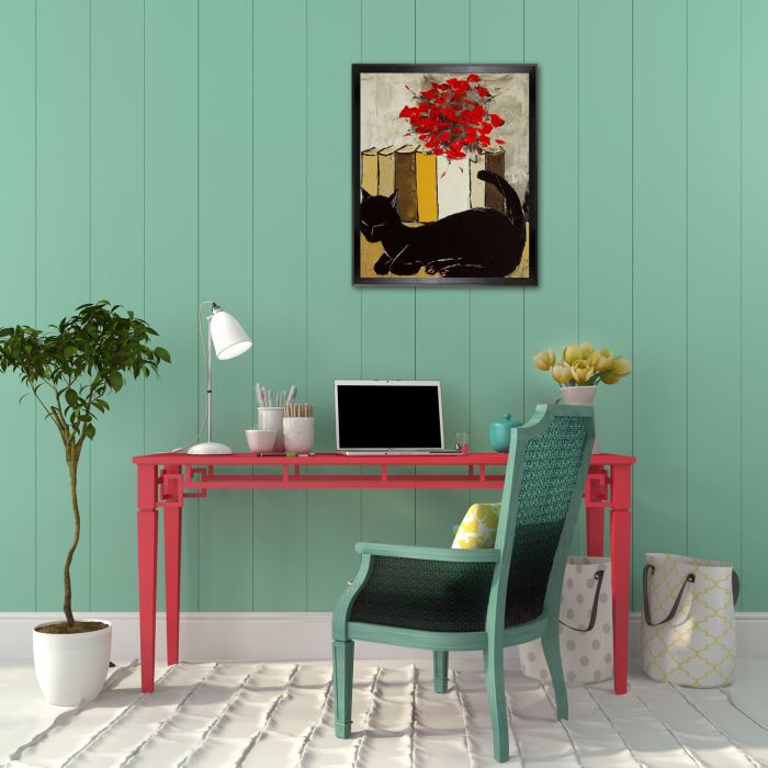 Black Cat is a Sleeping Pre-Framed - Studio Black Wood Angle Frame 20"X24"