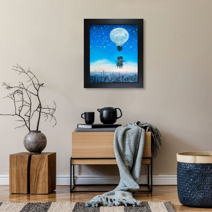 Our Love Will Light The Night Reproduction Pre-framed - New Age Black Frame 20"X24"