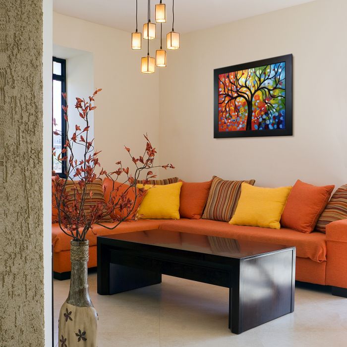 Rainbow Tree Reproduction Pre-Framed - New Age Black Frame 20"X24"